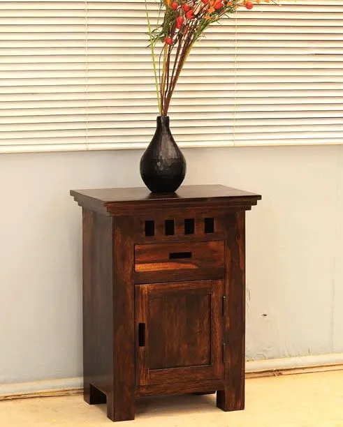 The Wooden Tone Bedside Table Wooden Walnut Brown Furniture for Bedroom Storage and Home Use