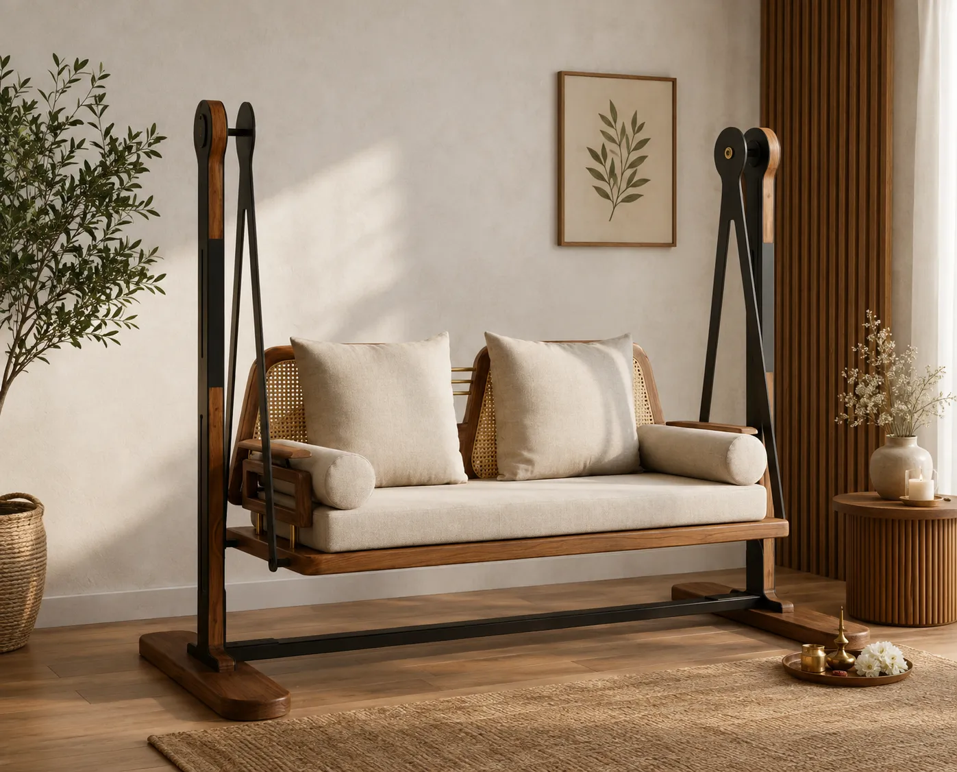 Walnut Wooden Cutlery and Napkin Holder with Cane Design for Kitchen Dining Table Utensil Storage Organizer Tabletop Dining Accessories Holder