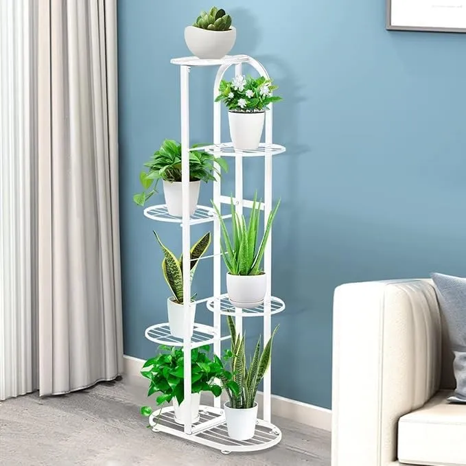 Iron Planter Stand for Indoor Outdoor Plant Display Use White Iron Plant Holder Rack Durable Flower Pot Stand for Home Garden Balcony Living Room Decor Space Saving Plant Storage Stand
