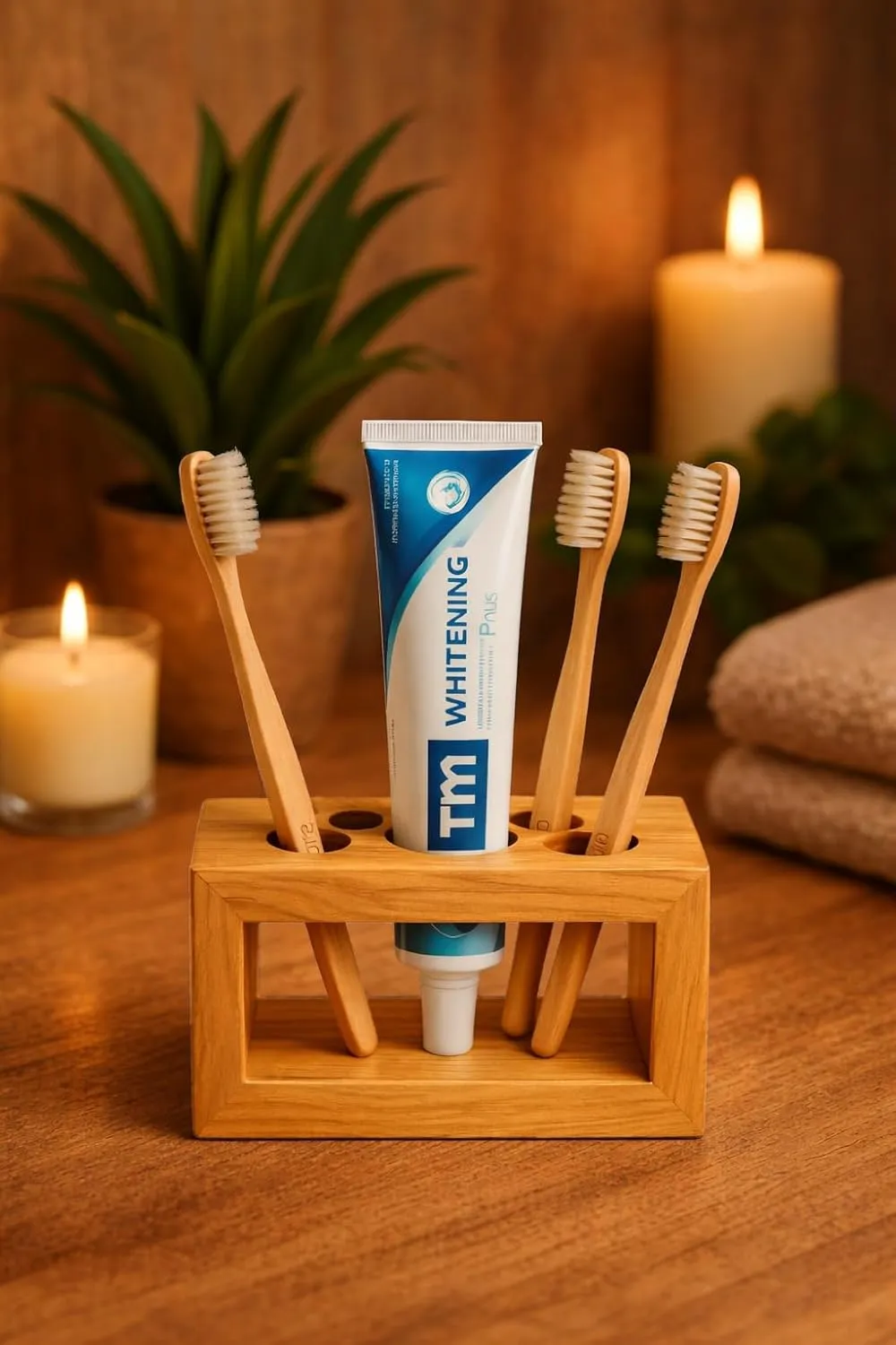 Wooden Toothbrush Holders for Bathroom Use Natural Wood Brush Stand Organizer Durable Toothbrush Storage Holder for Sink Counter Home Bathroom Accessories Space Saving Design