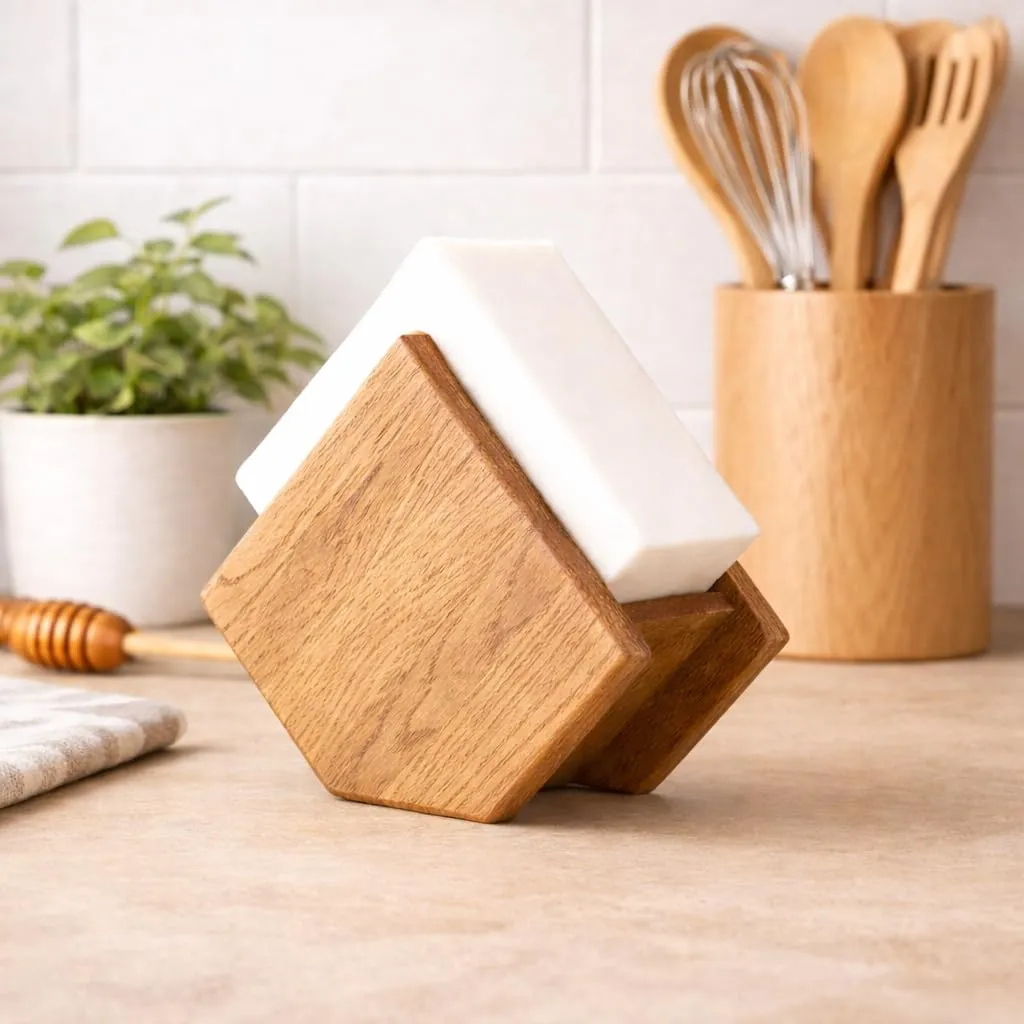 Wooden Napkin Holder for Dining Table Kitchen Use Natural Wood Tissue Holder Stand Durable Table Organizer for Home Restaurant Cafe Napkin Storage Holder Space Saving Wooden Design