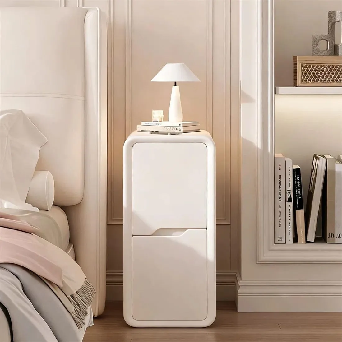 Wooden Bedside Table with Drawers for Bedroom Use White Night Stand Storage Table Durable Wooden Side Table with Drawer Organizer for Home Bedside Furniture Space Saving Design