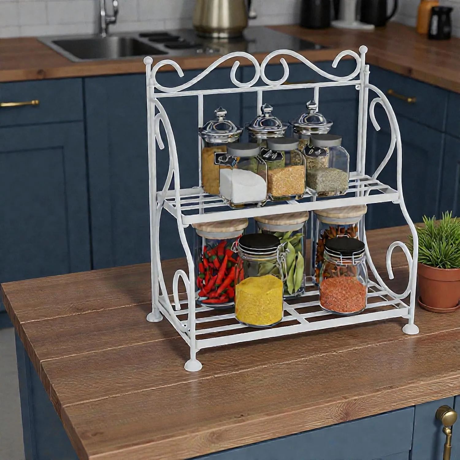 Kitchen Rack Foldable Storage Organizer for Kitchen Use Durable Iron Material Space Saving Design Easy Setup Multipurpose Shelf for Home Storage Utility Rack Stand White Finish Strong Build