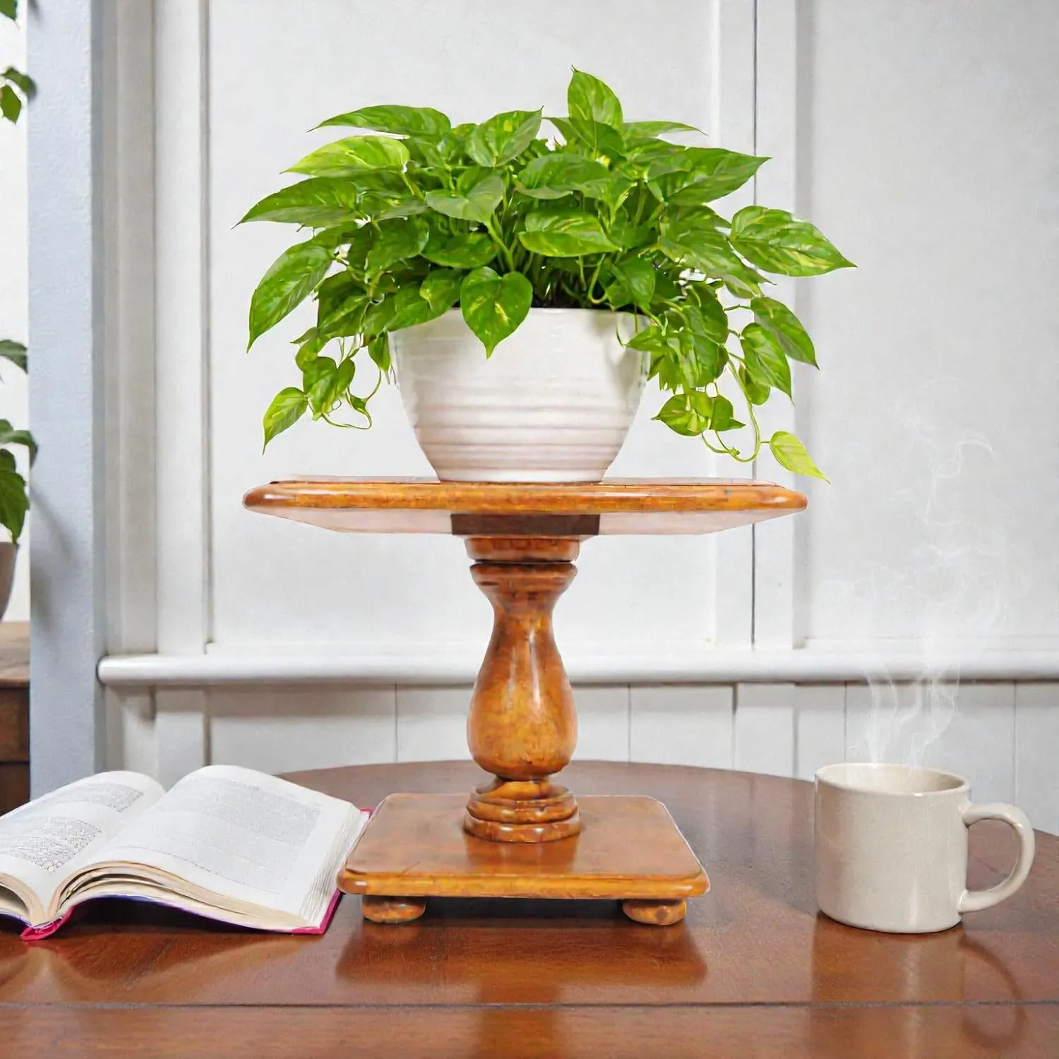 Foldable Planter Stand for Indoor Outdoor Use Durable Wooden Material Space Saving Design Plant Stand Easy Storage Multipurpose Flower Pot Holder Strong Build Natural Finish Home Garden