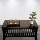 Premium Wooden Coffee Table for Living Room – Elegant Black Center Table with Storage Shelf – Modern Solid Wood Tea Table for Home, Hall, or Office Décor