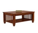 Premium Wooden Coffee Table for Living Room | Solid Sheesham Wood Center Table with Shelf Storage | Modern Brown Finish Tea Table for Home Décor