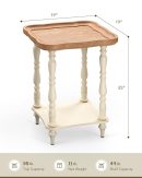 Wood End Table with Drawer, Off-White & Natural Finish, Farmhouse Accent Table, Small Side Table for Living Room or Bedroom, Wooden Furniture with Shelf Storage, 19"x19"x25"