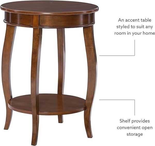 Brown Wooden End Table with Drawer & Shelf – Classic Round Accent Table for Living Room, Bedroom or Office – Elegant Curved Legs – Solid Wood Furniture - Image 5