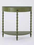 Olive Green Wooden Console Table with Drawer – Elegant Half-Moon Entryway Table – Solid Wood Accent Furniture for Hallway, Living Room, or Foyer