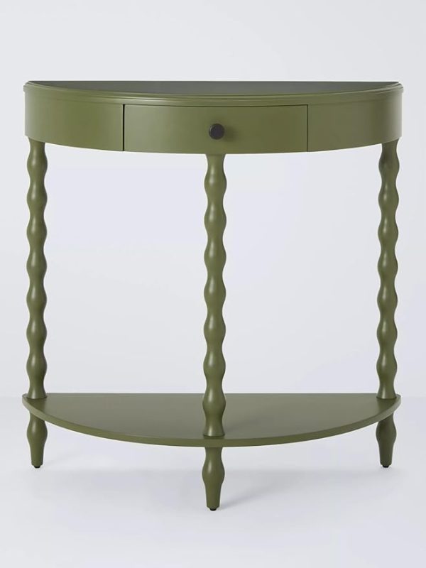Olive Green Wooden Console Table with Drawer – Elegant Half-Moon Entryway Table – Solid Wood Accent Furniture for Hallway, Living Room, or Foyer - Image 3