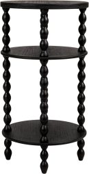 Black Wooden Bedside Table with 3 Tiers – Modern Round Nightstand with Decorative Turned Legs – Small Accent Side Table for Bedroom or Living Room
