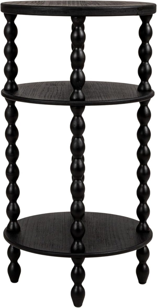 Black Wooden Bedside Table with 3 Tiers – Modern Round Nightstand with Decorative Turned Legs – Small Accent Side Table for Bedroom or Living Room - Image 6