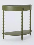Olive Green Wooden Console Table with Drawer – Elegant Half-Moon Entryway Table – Solid Wood Accent Furniture for Hallway, Living Room, or Foyer