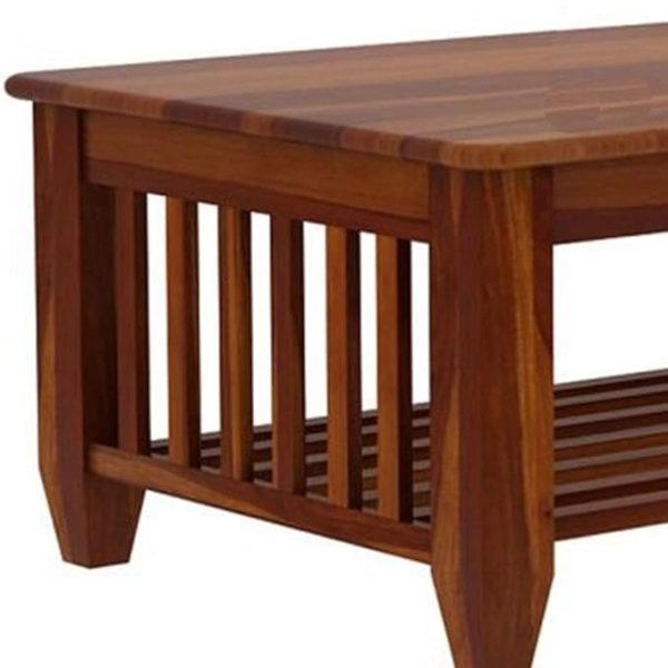 Premium Wooden Coffee Table for Living Room | Solid Sheesham Wood Center Table with Shelf Storage | Modern Brown Finish Tea Table for Home Décor - Image 3