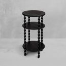 Black Wooden Bedside Table with 3 Tiers – Modern Round Nightstand with Decorative Turned Legs – Small Accent Side Table for Bedroom or Living Room