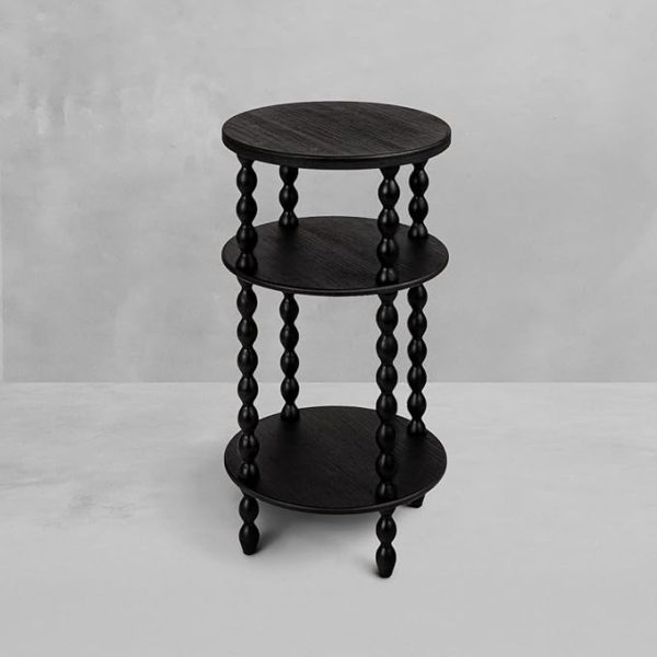 Black Wooden Bedside Table with 3 Tiers – Modern Round Nightstand with Decorative Turned Legs – Small Accent Side Table for Bedroom or Living Room - Image 2