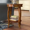 Brown Wooden End Table with Drawer & Shelf – Classic Round Accent Table for Living Room, Bedroom or Office – Elegant Curved Legs – Solid Wood Furniture