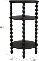 Black Wooden Bedside Table with 3 Tiers – Modern Round Nightstand with Decorative Turned Legs – Small Accent Side Table for Bedroom or Living Room