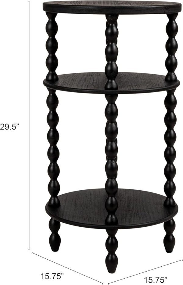 Black Wooden Bedside Table with 3 Tiers – Modern Round Nightstand with Decorative Turned Legs – Small Accent Side Table for Bedroom or Living Room - Image 3