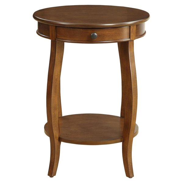 Brown Wooden End Table with Drawer & Shelf – Classic Round Accent Table for Living Room, Bedroom or Office – Elegant Curved Legs – Solid Wood Furniture - Image 3