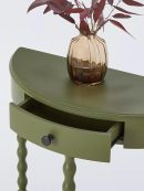 Olive Green Wooden Console Table with Drawer – Elegant Half-Moon Entryway Table – Solid Wood Accent Furniture for Hallway, Living Room, or Foyer