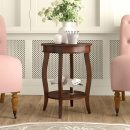 Brown Wooden End Table with Drawer & Shelf – Classic Round Accent Table for Living Room, Bedroom or Office – Elegant Curved Legs – Solid Wood Furniture