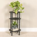 Black Wooden Bedside Table with 3 Tiers – Modern Round Nightstand with Decorative Turned Legs – Small Accent Side Table for Bedroom or Living Room