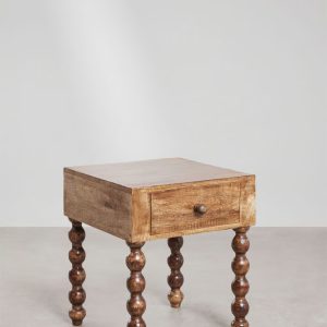 Solid Wood Brown Bedside Table – Rustic Nightstand with Storage, Handmade Mango Wood Side Table, Bedroom Furniture Set, Vintage Accent Table