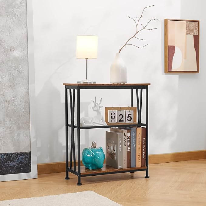 End Table with Storage Shelves – Brown & Black 3-Tier Side Table