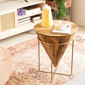 modern-designer-coffee-table-wooden-cone-shape-accent-table-with-iron-base-brown-finish