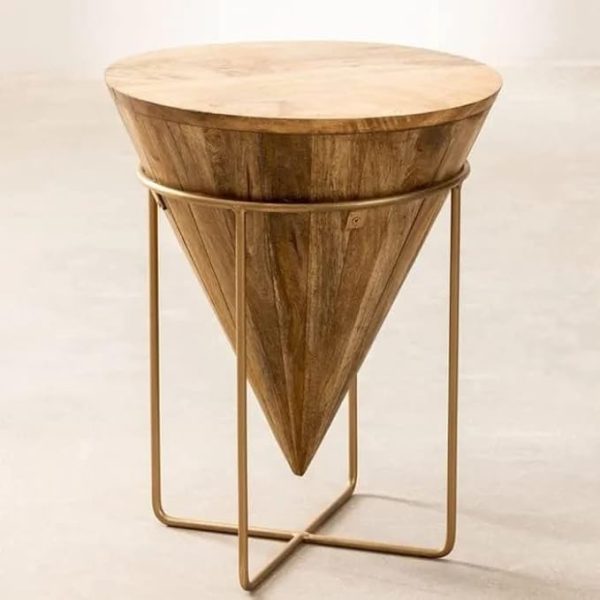 modern-designer-coffee-table-wooden-cone-shape-accent-table-with-iron-base-brown-finish