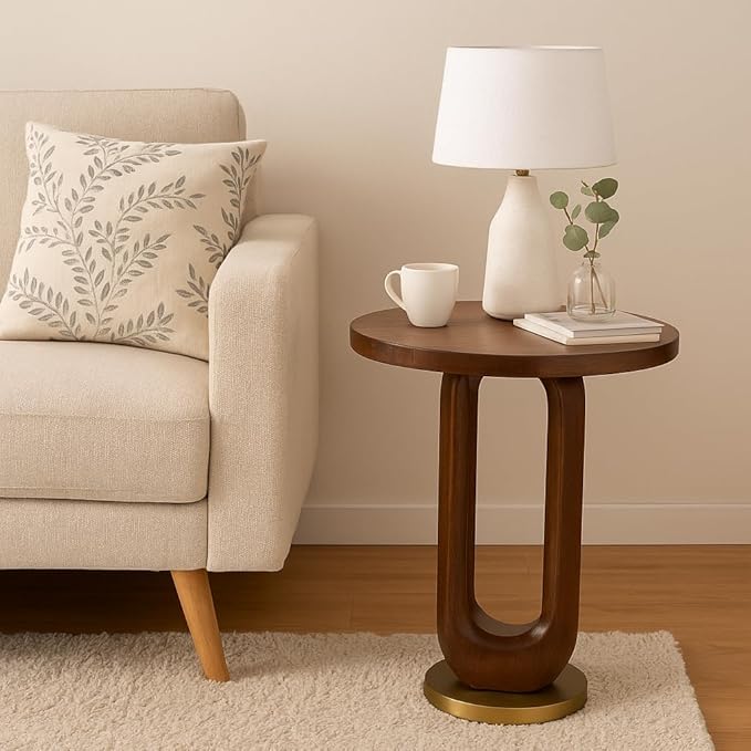 Modern Round Wooden Coffee Table – Brown Side Table for Living Room