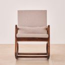 Elegant Cream Rocking Chair Wooden Frame with Cushion | Mid-Century Modern Rocker for Living Room & Balcony | Comfortable Lounge Rocking Armchair for Home Decor & Relaxation