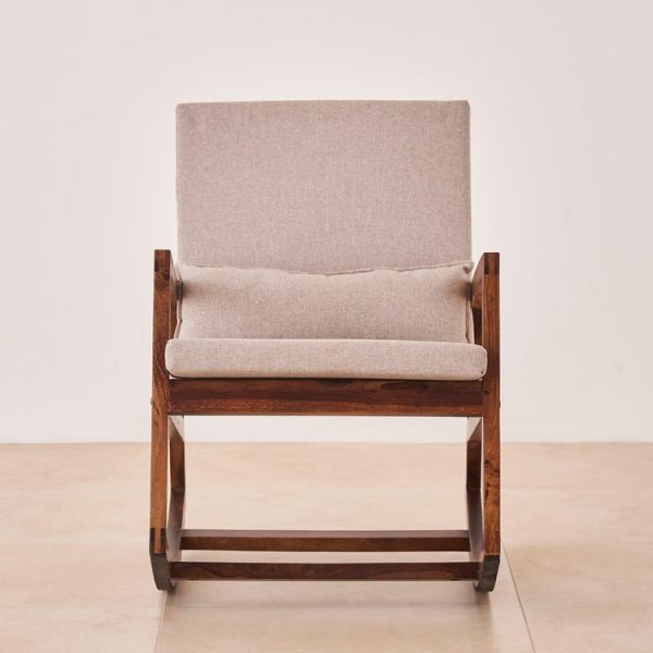 Elegant Cream Rocking Chair Wooden Frame with Cushion | Mid-Century Modern Rocker for Living Room & Balcony | Comfortable Lounge Rocking Armchair for Home Decor & Relaxation - Image 8
