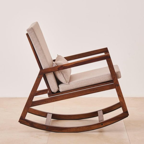 Elegant Cream Rocking Chair Wooden Frame with Cushion | Mid-Century Modern Rocker for Living Room & Balcony | Comfortable Lounge Rocking Armchair for Home Decor & Relaxation - Image 5