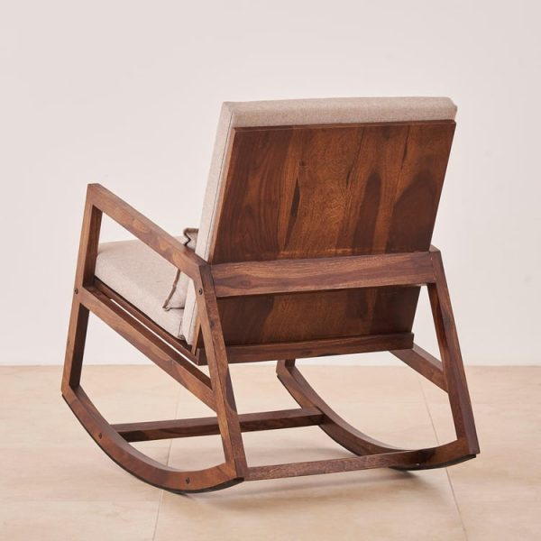 Elegant Cream Rocking Chair Wooden Frame with Cushion | Mid-Century Modern Rocker for Living Room & Balcony | Comfortable Lounge Rocking Armchair for Home Decor & Relaxation - Image 4
