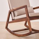 Elegant Cream Rocking Chair Wooden Frame with Cushion | Mid-Century Modern Rocker for Living Room & Balcony | Comfortable Lounge Rocking Armchair for Home Decor & Relaxation