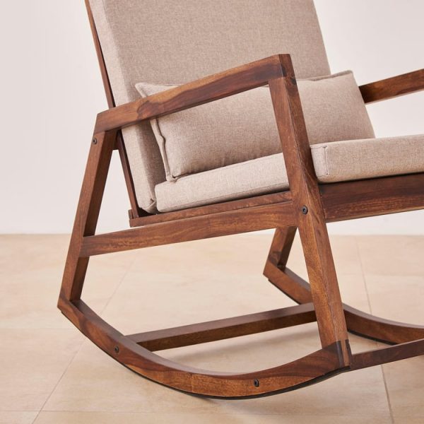 Elegant Cream Rocking Chair Wooden Frame with Cushion | Mid-Century Modern Rocker for Living Room & Balcony | Comfortable Lounge Rocking Armchair for Home Decor & Relaxation - Image 3