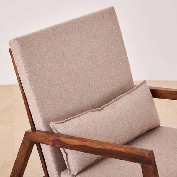 Elegant Cream Rocking Chair Wooden Frame with Cushion | Mid-Century Modern Rocker for Living Room & Balcony | Comfortable Lounge Rocking Armchair for Home Decor & Relaxation - Image 2