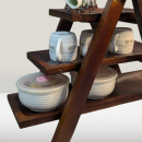 Modern 3-Tier Wooden Kitchen Storage Rack | Multipurpose Countertop Organizer Shelf for Utensils, Mugs, Jars | Durable Brown Solid Wood Rack for Home, Café, Dining & Display