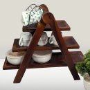 Modern 3-Tier Wooden Kitchen Storage Rack | Multipurpose Countertop Organizer Shelf for Utensils, Mugs, Jars | Durable Brown Solid Wood Rack for Home, Café, Dining & Display
