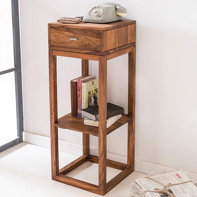 Premium Solid Wood Bedside Table for Bedroom & Living Room – Brown Color | Wooden Nightstand with Drawer & Shelf | Elegant & Minimalist Design | Storage Side Table – Durable Wood Build