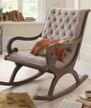 Elegant Light Beige Wooden Rocking Chair – Tufted Cushion, Mid-Century Style, Comfortable Lounge Chair for Living Room, Nursery, or Office