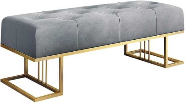 Luxurious Grey Velvet Bench with Golden Metal Base – Modern Upholstered Seating for Living Room, Bedroom & Entryway | Elegant Gray Bench with Sturdy Golden Legs | Premium Home Décor Furniture - Image 6