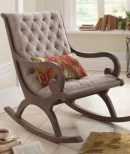 Elegant Light Beige Wooden -Rocking Chair – Tufted Cushion
