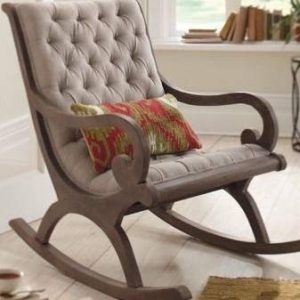 Elegant Light Beige Wooden -Rocking Chair – Tufted Cushion