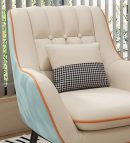 Modern Accent Sofa Chair for Living Room | Beige & Sky Blue Lounge Armchair | Wooden Frame, Soft Cushioned Seat | Designer Look | Stylish Comfortable Lounge Chair for Home Décor