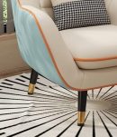 Modern Accent Sofa Chair for Living Room | Beige & Sky Blue Lounge Armchair | Wooden Frame, Soft Cushioned Seat | Designer Look | Stylish Comfortable Lounge Chair for Home Décor