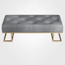 Luxurious Grey Velvet Bench with Golden Metal Base – Modern Upholstered Seating for Living Room, Bedroom & Entryway | Elegant Gray Bench with Sturdy Golden Legs | Premium Home Décor Furniture