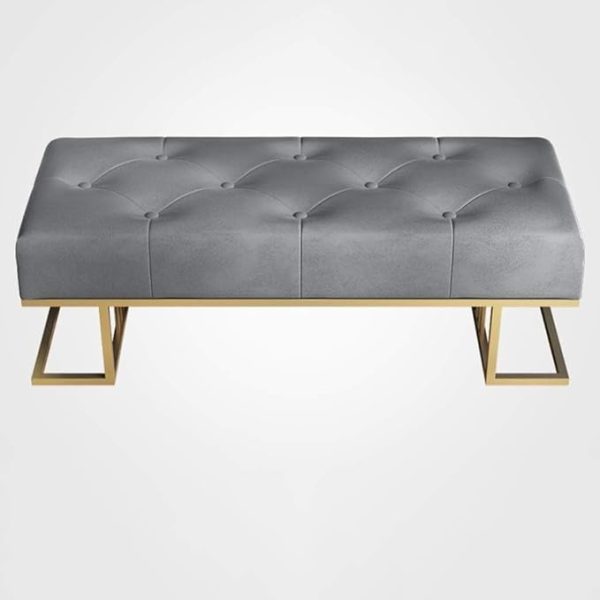 Luxurious Grey Velvet Bench with Golden Metal Base – Modern Upholstered Seating for Living Room, Bedroom & Entryway | Elegant Gray Bench with Sturdy Golden Legs | Premium Home Décor Furniture - Image 4